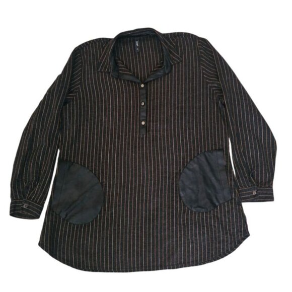 Grandi Women's Black Striped Exposed Front Pockets Long Sleeve Tunic Top Size M - Picture 2 of 12